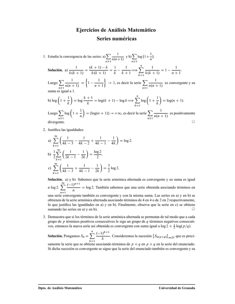 Ejercicios De Análisis Matemático Series Numéricas