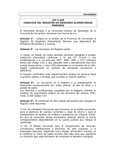 Corrientes LEY 5.448 CREACION DEL REGISTRO DE DEUDORES