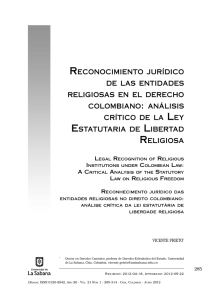 Reconocimiento juR&iacute;dico de las entidades Religiosas en el