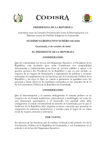 PRESIDENCIA DE LA REPUBLICA Acuérdase crear la Comisión