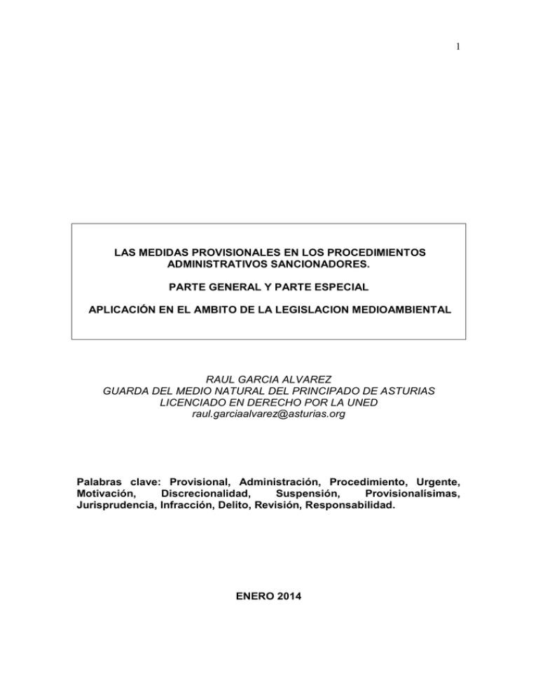 LAS MEDIDAS PROVISIONALES EN LOS PROCEDIMIENTOS
