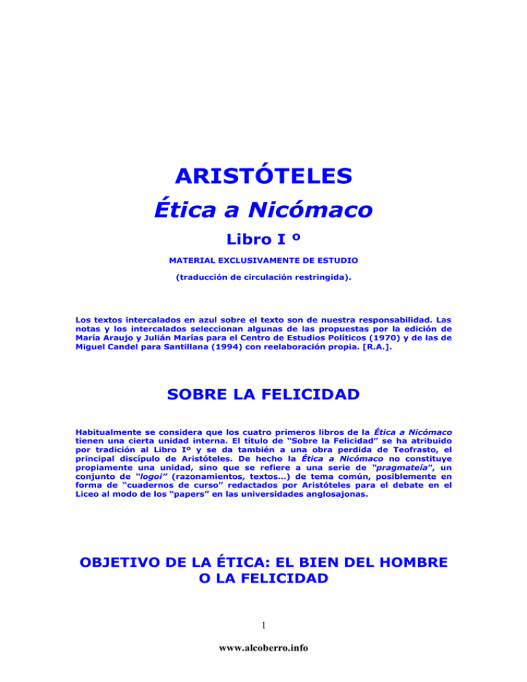 ARISTÓTELES Ética A Nicómaco