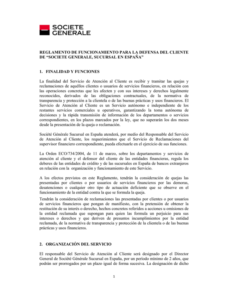 Reglamento De Funcionamiento Para La Defensa Del Cliente De 2818