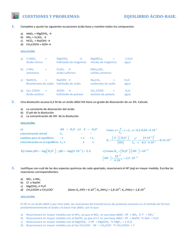 CUESTIONES Y PROBLEMAS: EQUILIBRIO ÁCIDO
