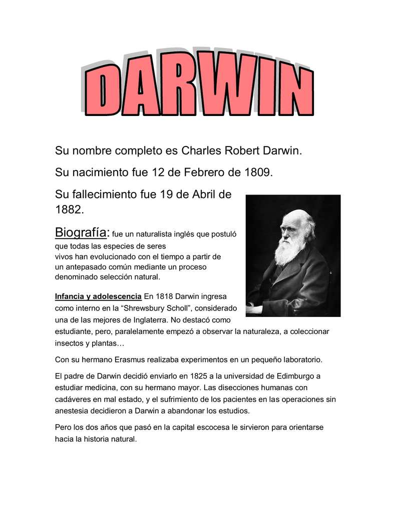 biografia de charles darwin en resumen