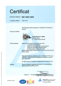 Page 1 Certificat Normativa d`aplicació ISO 14001:2004 N. registre