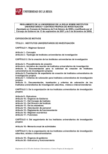 Reglamento de la Universidad de La Rioja sobre Institutos y
