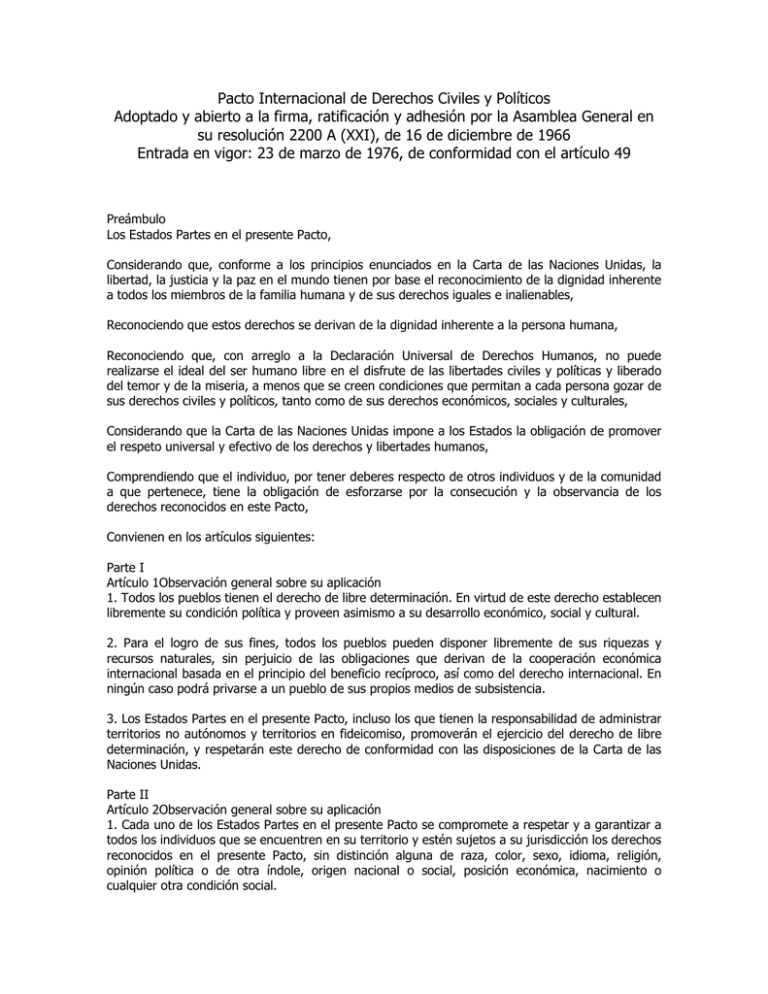 Pacto Internacional De Derechos Civiles Y Políticos Adoptado Y