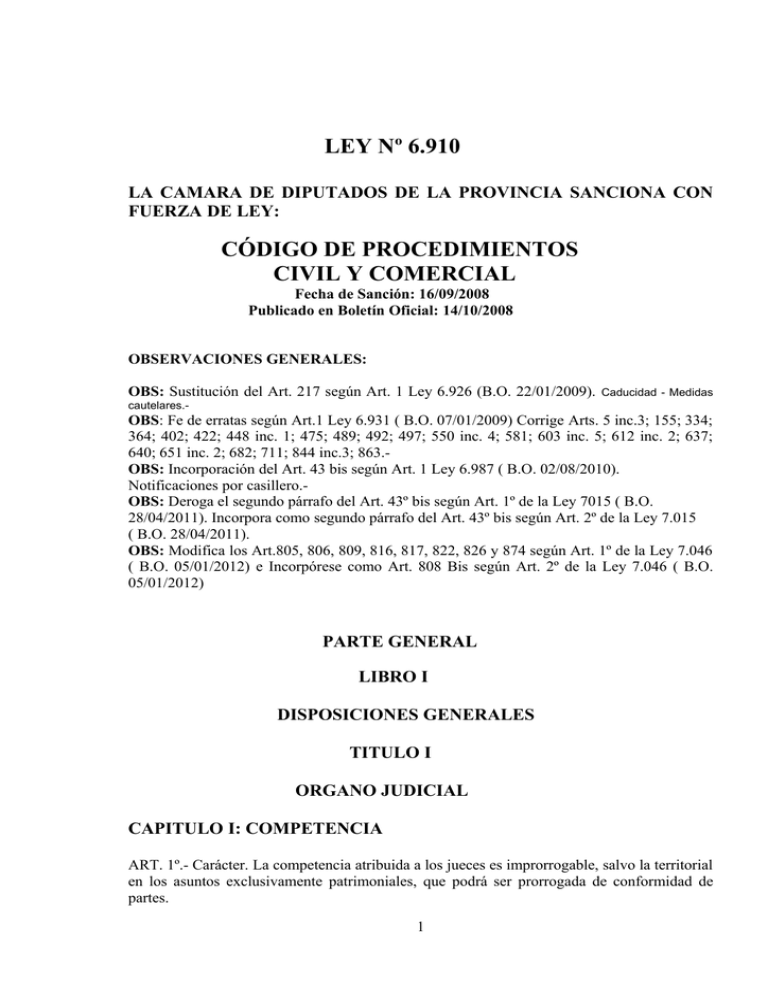 Ley 6910 poder judicial santiago del estero