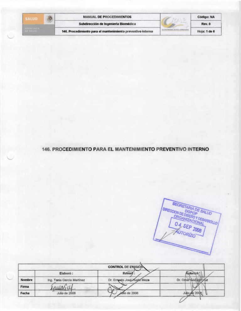 146 Procedimiento Para El Mantenimiento Preventivo Interno