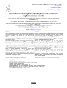 Determination of mangiferin solubility in solvents used in the