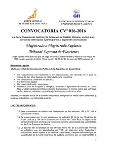 CONVOCATORIA CVº 016-2016 Magistrado o Magistrada Suplente