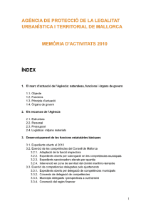 Memòria 2010 - Agència de protecció de la legalitat urbanística i