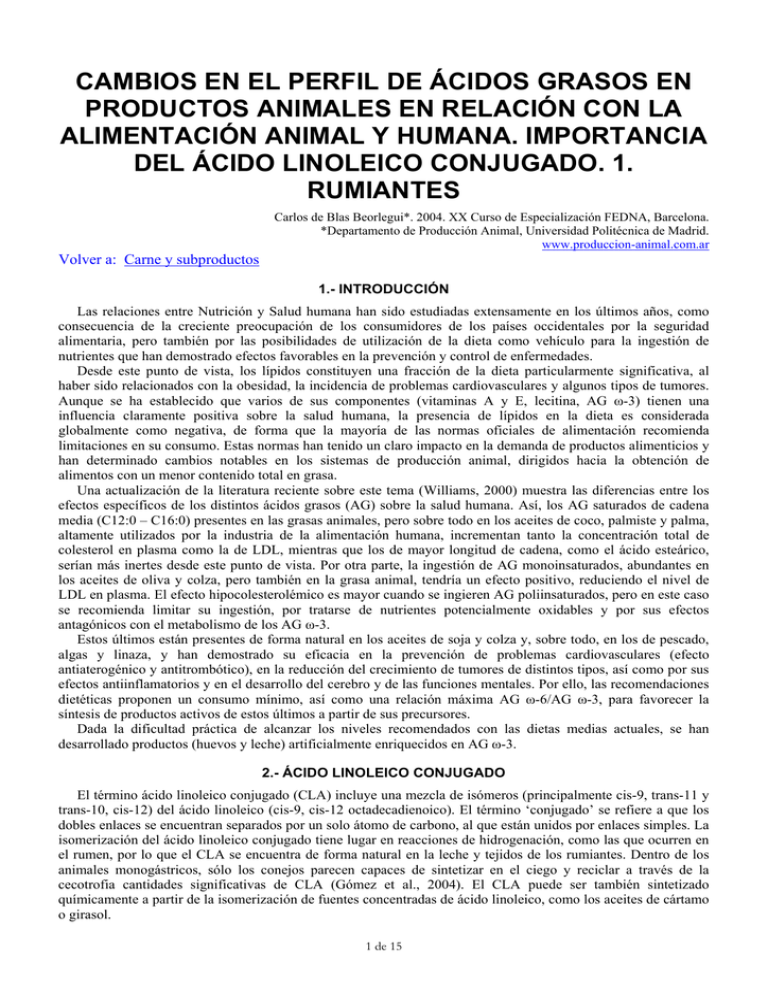 Cambios En El Perfil De Cidos Grasos En Productos Animales En