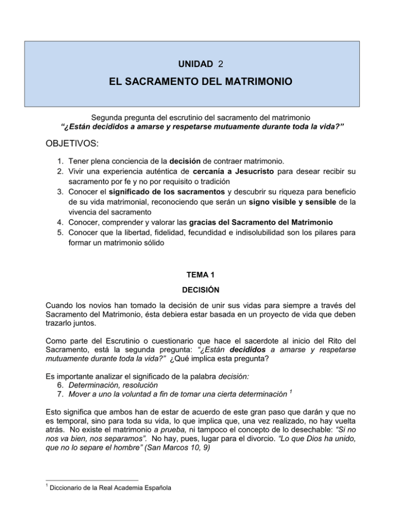 UNIDAD 2 Completa, El Sacramento Del Matrimonio