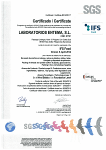 Page 1 Certificado Certificate ES16/20117 Certificado / Certificate El