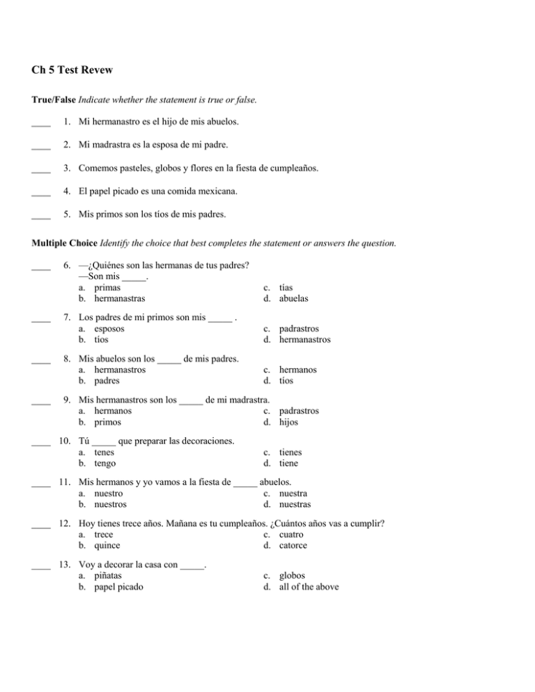 Ch 5 Test Revew