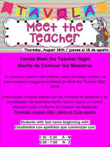 Tavola Meet the Teacher Night Noche de Conocer