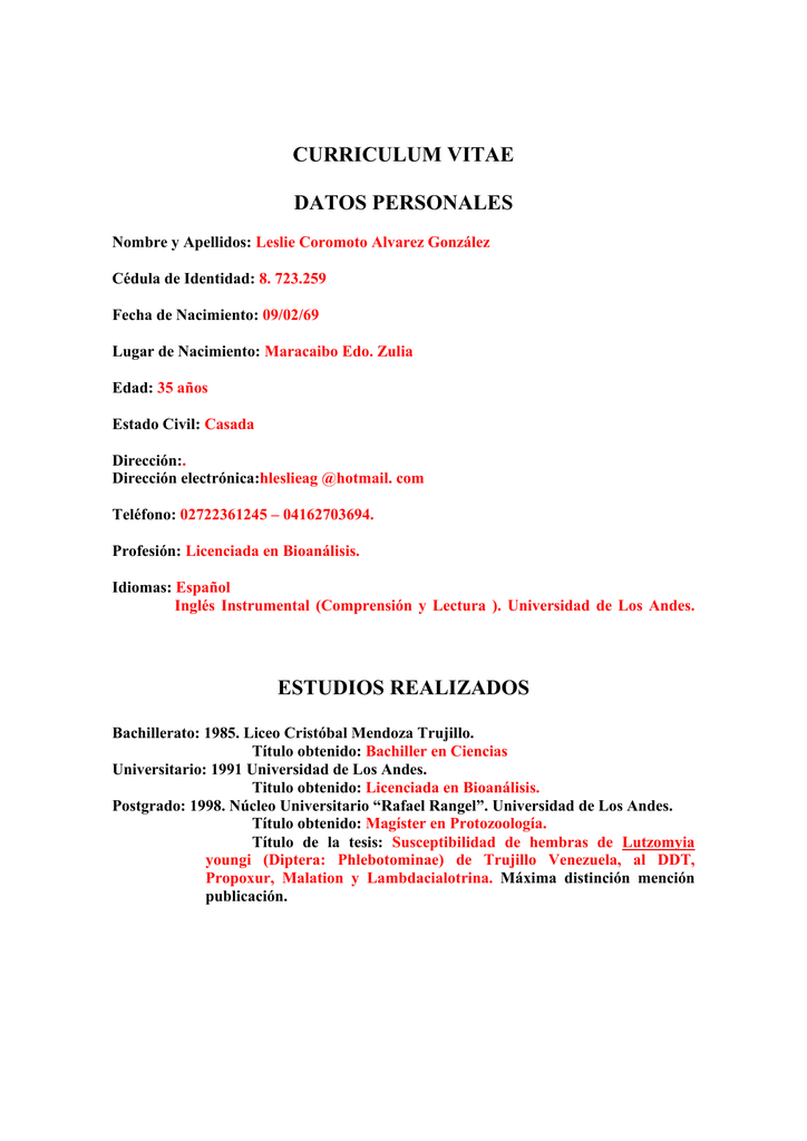 Ejemplos curriculum vitae en espanol picture