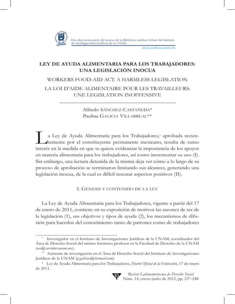 ley de ayuda alimentaria para los trabajadores una