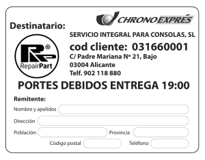 cod cliente: 031660001 PORTES DEBIDOS ENTREGA 19:00
