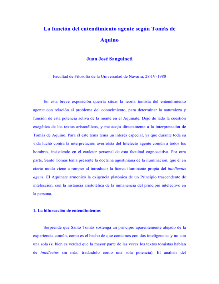 La Funci n Del Entendimiento Agente Seg n Tom s De Aquino