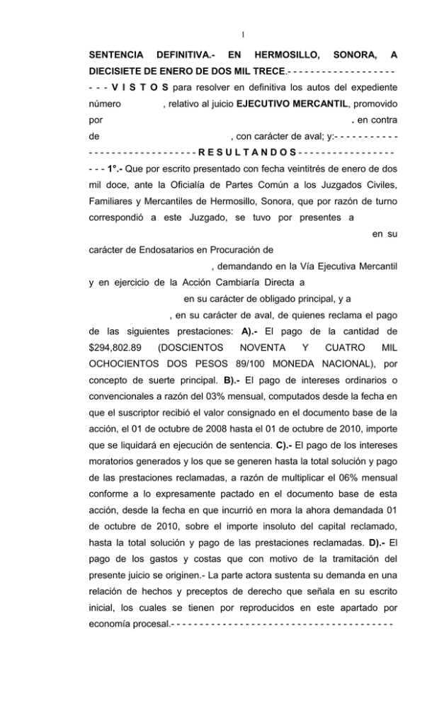 Sentencia Juicio Ejecutivo Mercantil