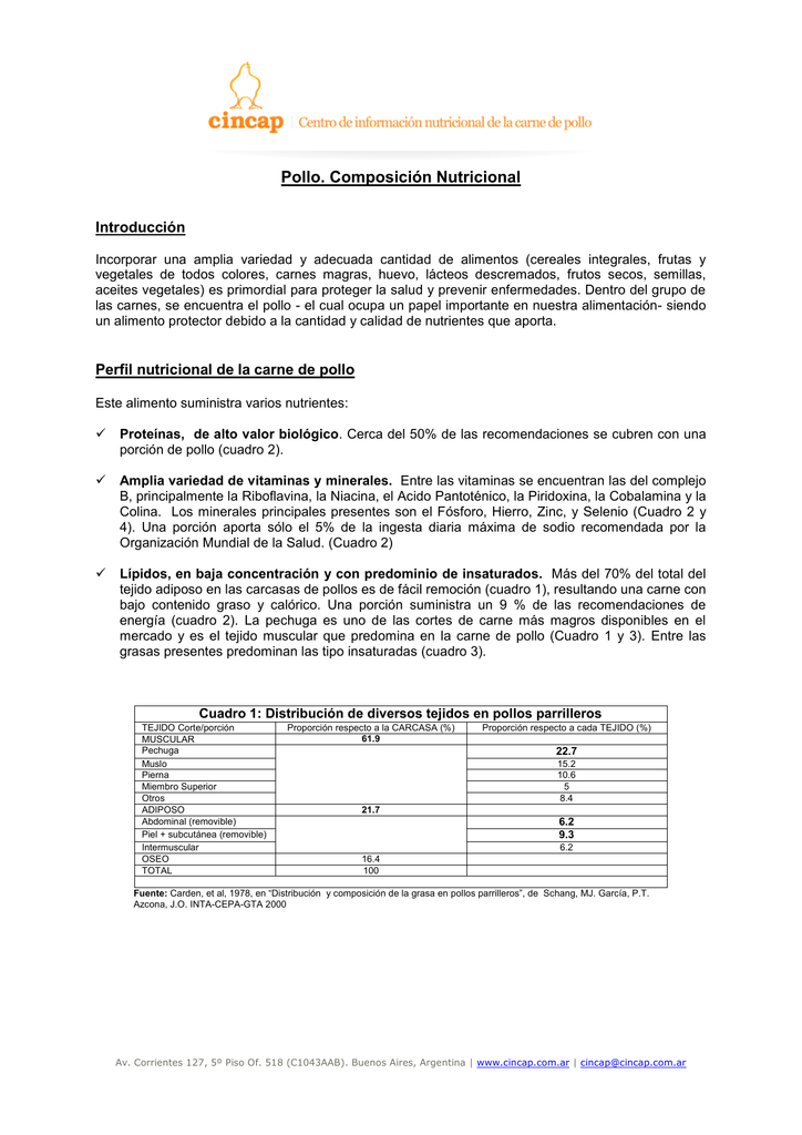 Pata muslo de pollo informacion nutricional