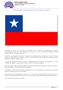Disminuyen importaciones de Chile en 2014