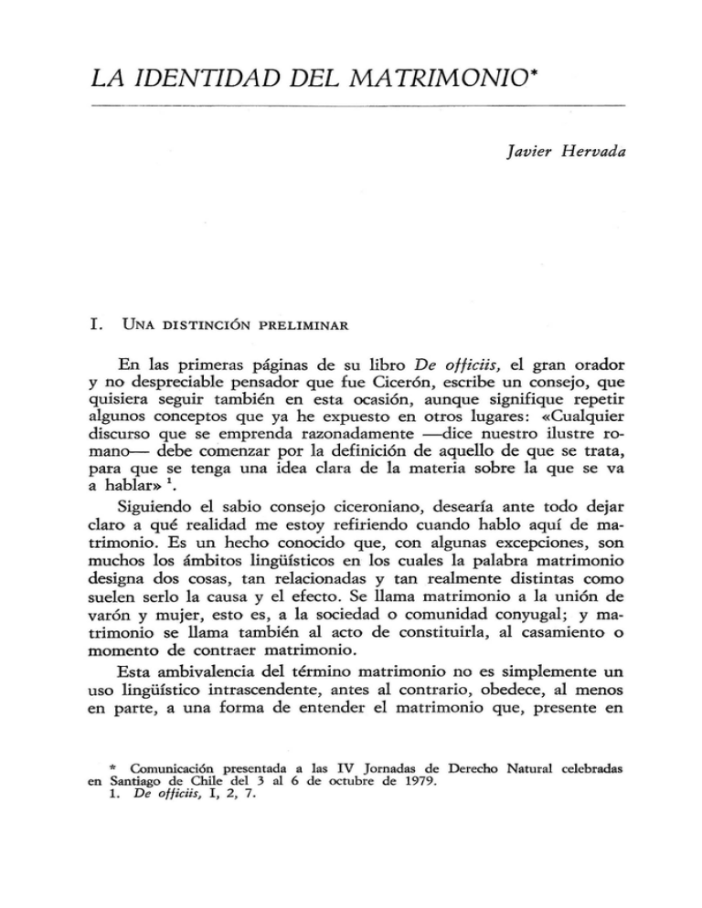 LA IDENTIDAD DEL MATRIMONIO*