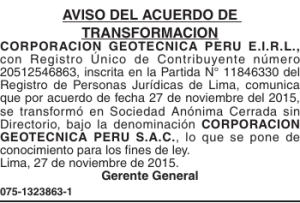 aviso del acuerdo de transformacion