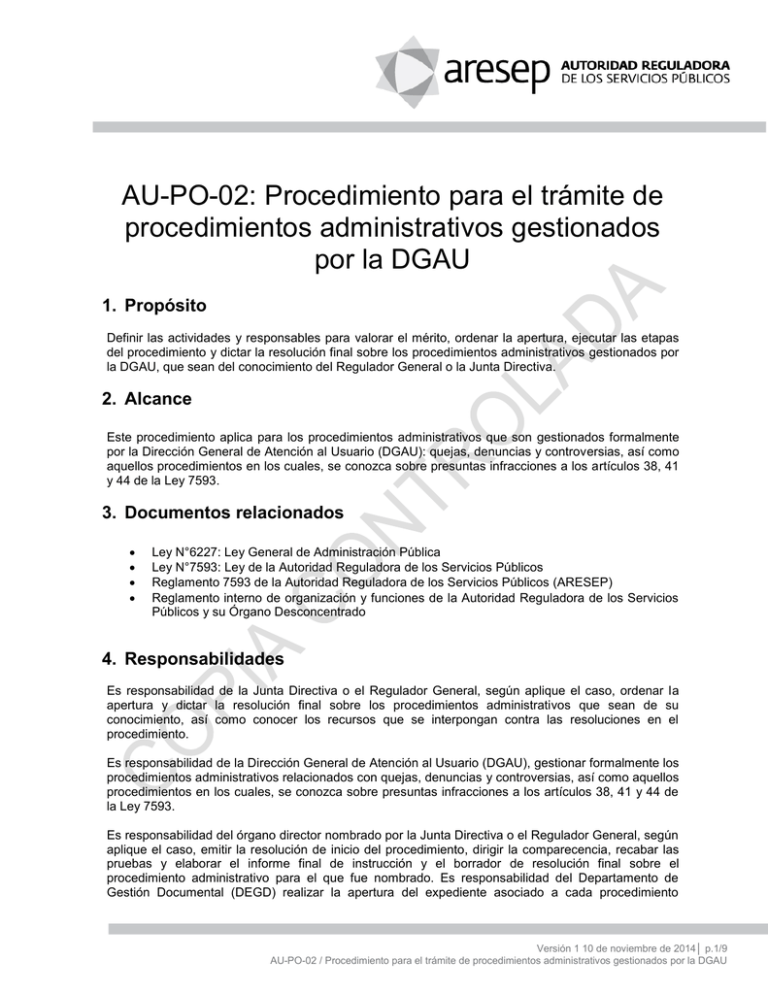 Procedimiento Para El Tramite De Procedimientos