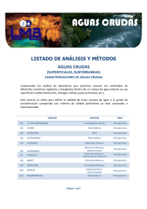 listado de análisis y métodos aguas crudas