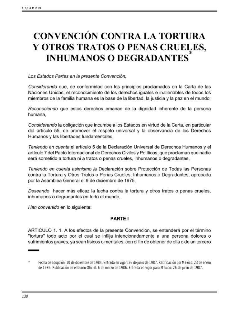 Convención Contra La Tortura Y Otros Tratos O Penas Crueles