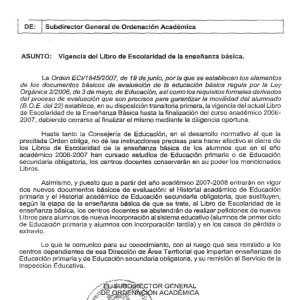 Nota de la Subdirección General de Ordenación Académica sobre