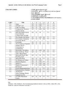 COLUMN CODES: 1) USE: Student Faculty Lab 2) STATUS: Active