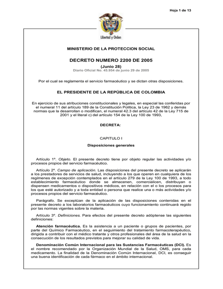 DECRETO NUMERO 2200 DE 2005