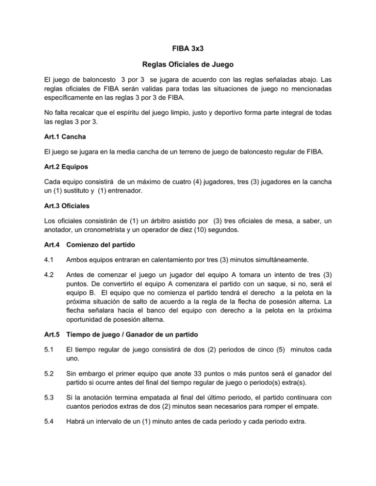 Reglas Oficiales FIBA 3X3