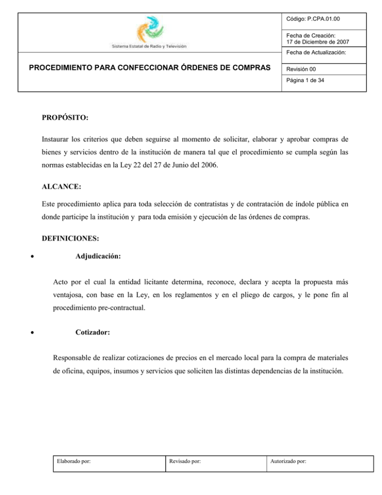 Procedimiento para confeccionar ordenes de compras