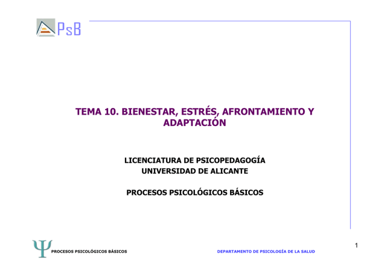 Tema 11. Bienestar, Estrés, Afrontamiento Y Adaptación