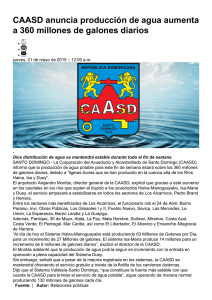 CAASD anuncia producción de agua aumenta a 360 millones de