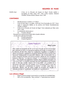RESUMEN DE MARX CONTENIDO A B S T R A C T Las críticas a