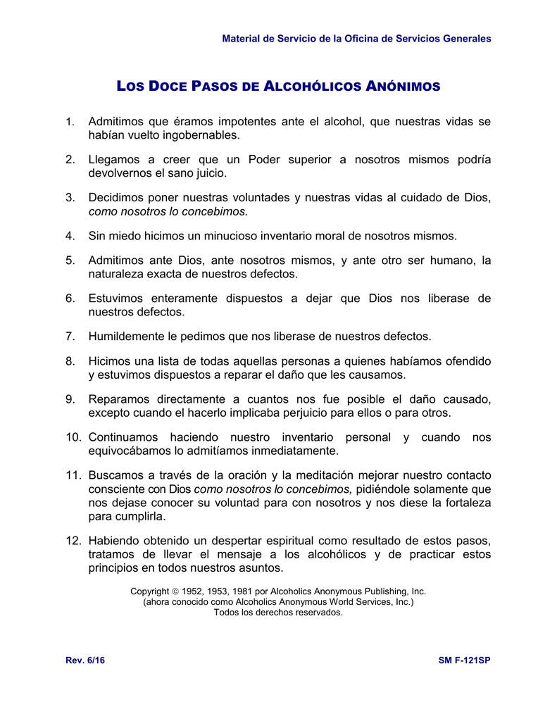 Los Doce Pasos De Alcoholicos Anonimos