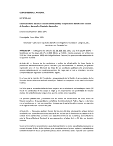 LEY N° 24.444, de Sistema Electoral Nacional. Elección de