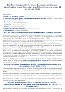 Escrito de interposición de recurso de casación contencioso