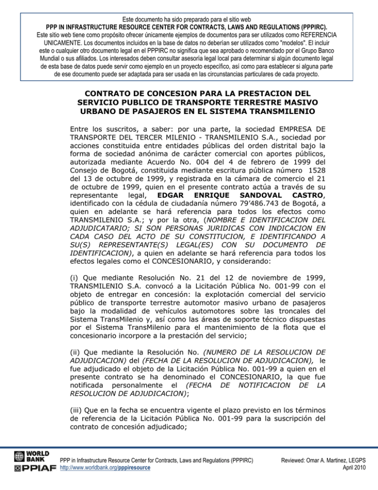 Contrato De Concesion Para La Prestacion Del Servicio Publico De 4864