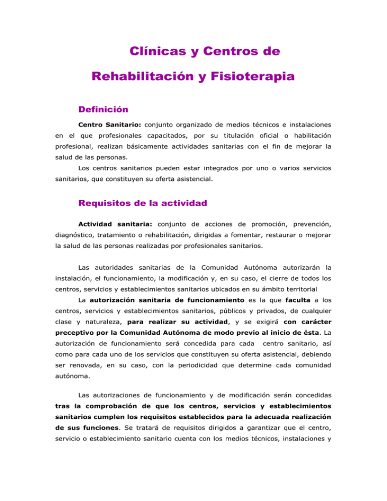 Clínicas y Centros de Rehabilitación y Fisioterapia Clínicas y Centros de Rehabilitación y Fisioterapia