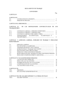 REGLAMENTO DE TRABAJO CONTENIDO Pág. CAPITULO I