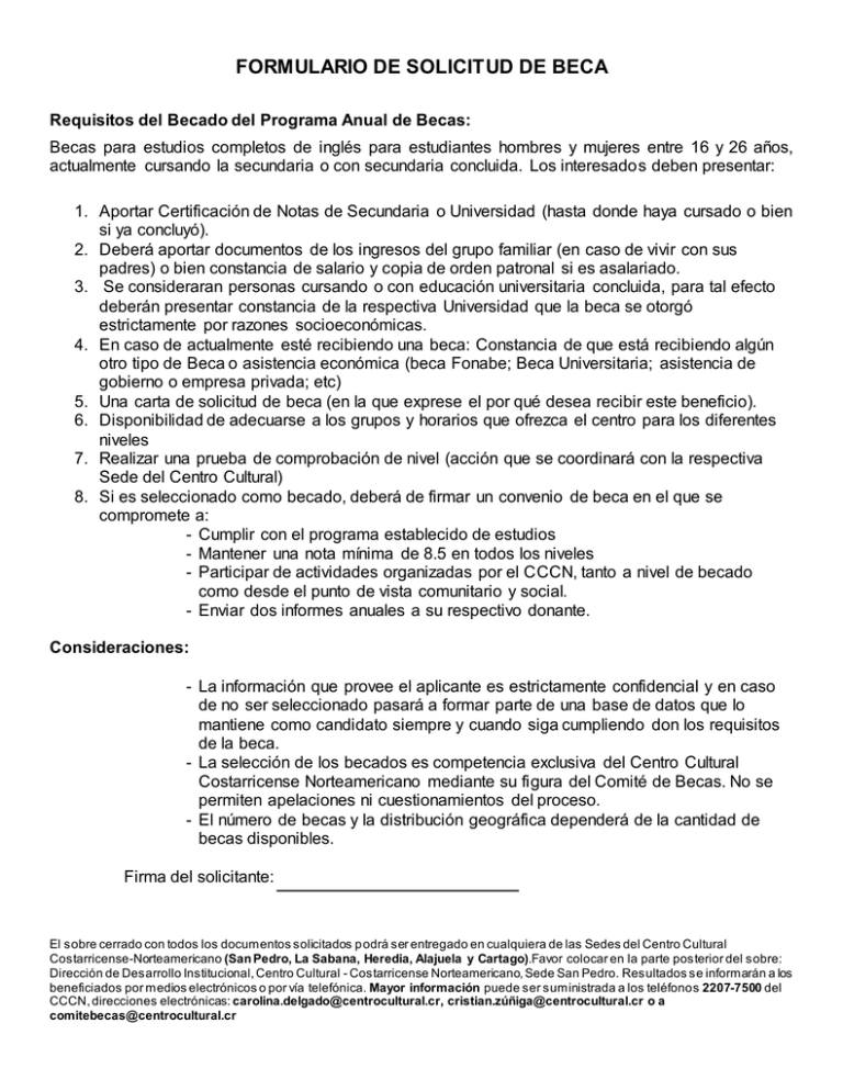 FORMULARIO DE SOLICITUD DE BECA
