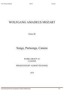 WOLFGANG AMADEUS MOZART Songs, Partsongs, Canons